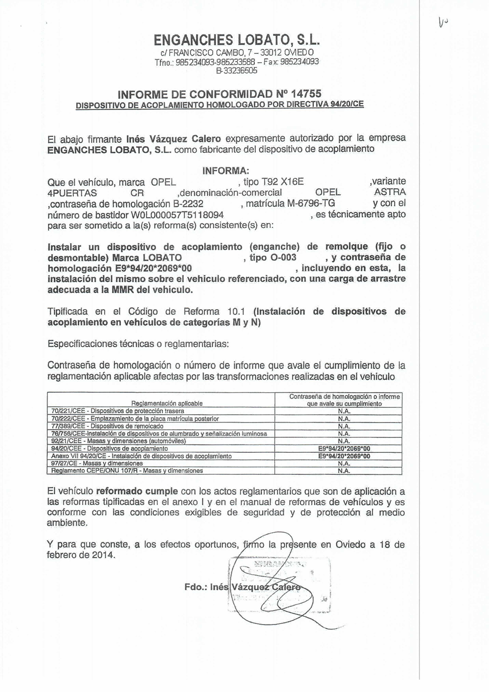 Informe CVE Enganches Lobato S.L